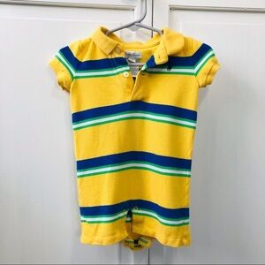RALPH LAUREN Yellow Striped Short Sleeve Short Bodysuit Size 6 Months
